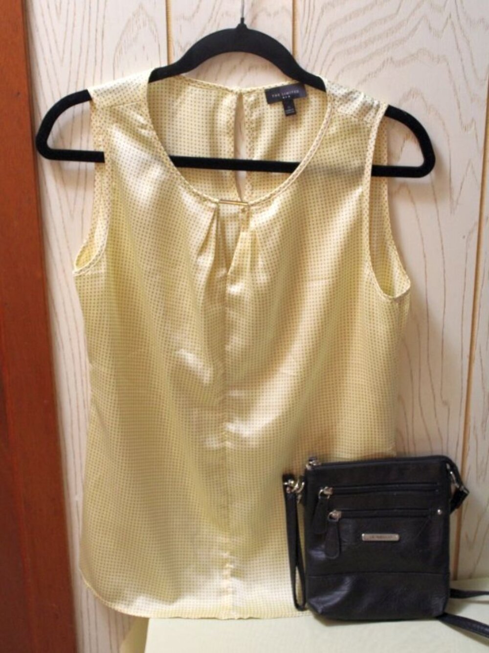 The Limited Yellow & Black Dot Sleveless Blouse & Stone & Co Black Purse Set